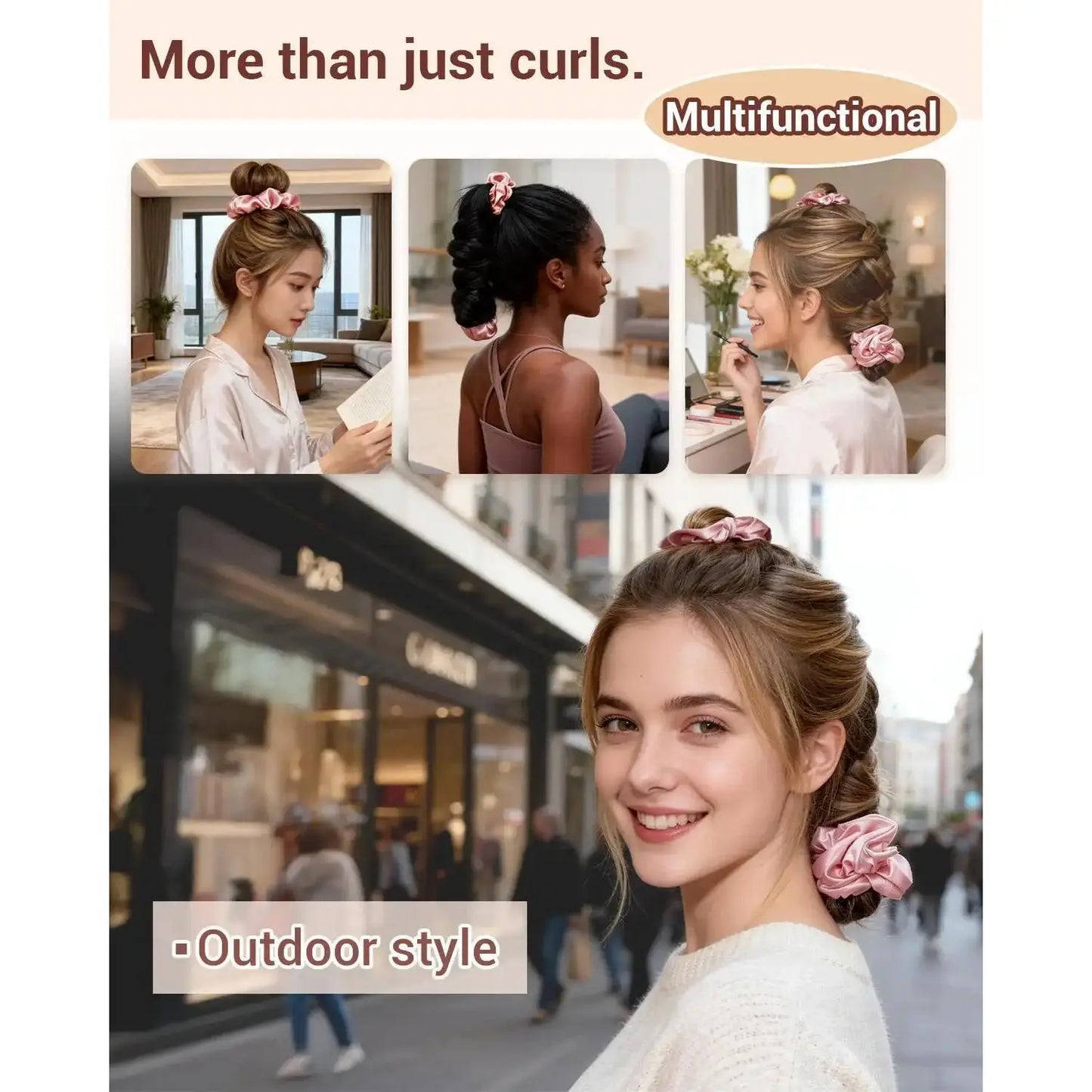 BONNET QUEEN Multi-Function Satin Heatless Hair Curler & Hair Tie Non-Heating Hair Roller Curling Rod with Scrunchie, Large, Champagne(For Big Curls), Hair Curling Rods Outdoorfun,Summervibes