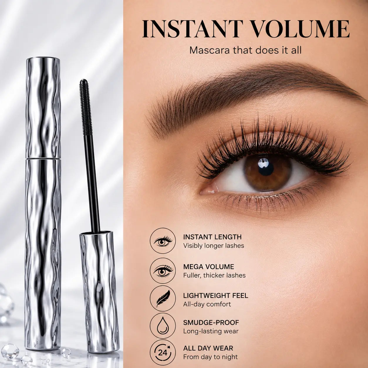 Lengthening and Curling Mascara - Features a Special Steel Spiral Brush Head,Long-Lasting and Waterproof, Maintains Makeup for 24 Hours,Is Smudge-Proof,Does Not Clump,And Keeps Each Lash Long and Curled for an Extended Period.