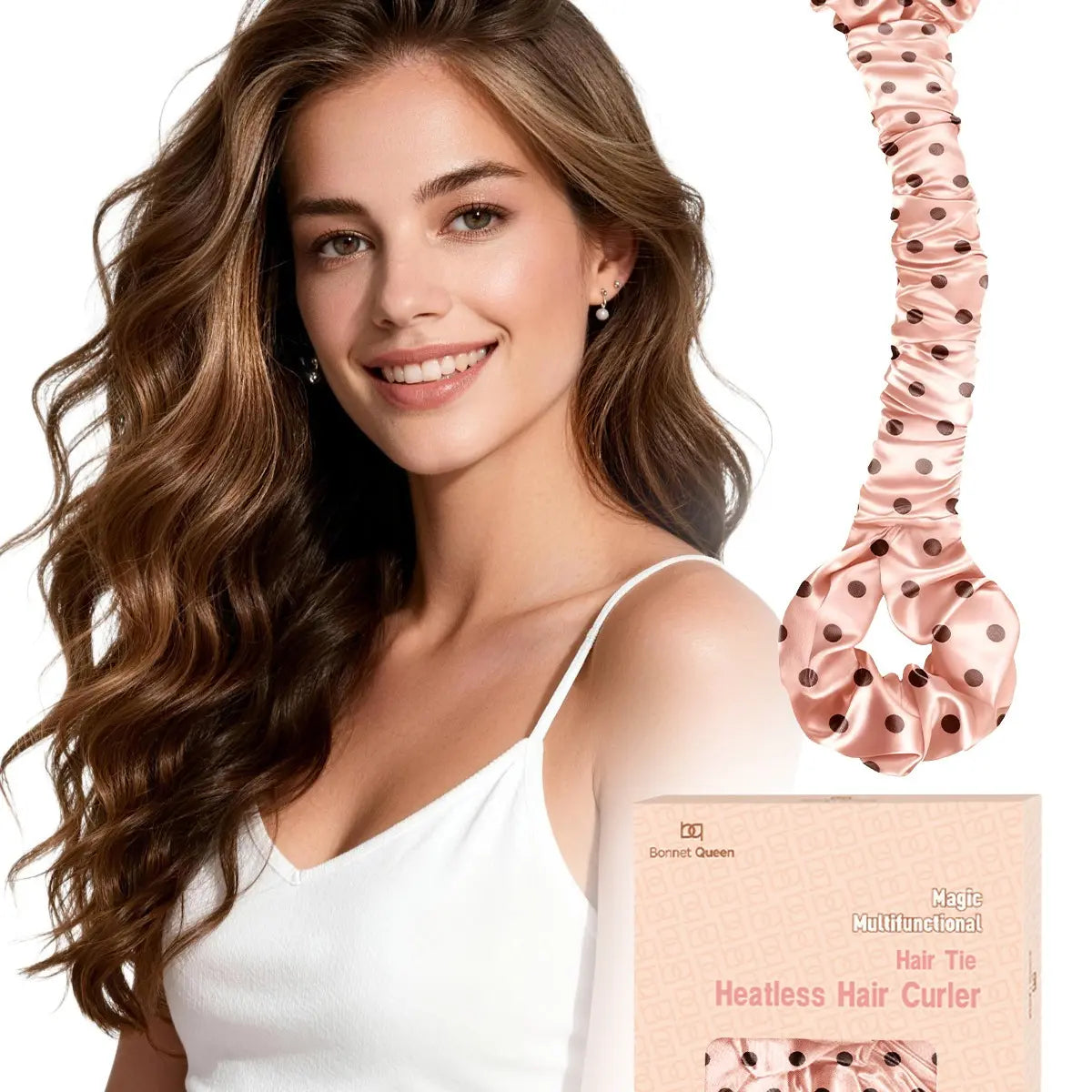 BONNET QUEEN Multi-Function Satin Heatless Hair Curler & Hair Tie Non-Heating Hair Roller Curling Rod with Scrunchie, Large, Champagne(For Big Curls), Hair Curling Rods Outdoorfun,Summervibes