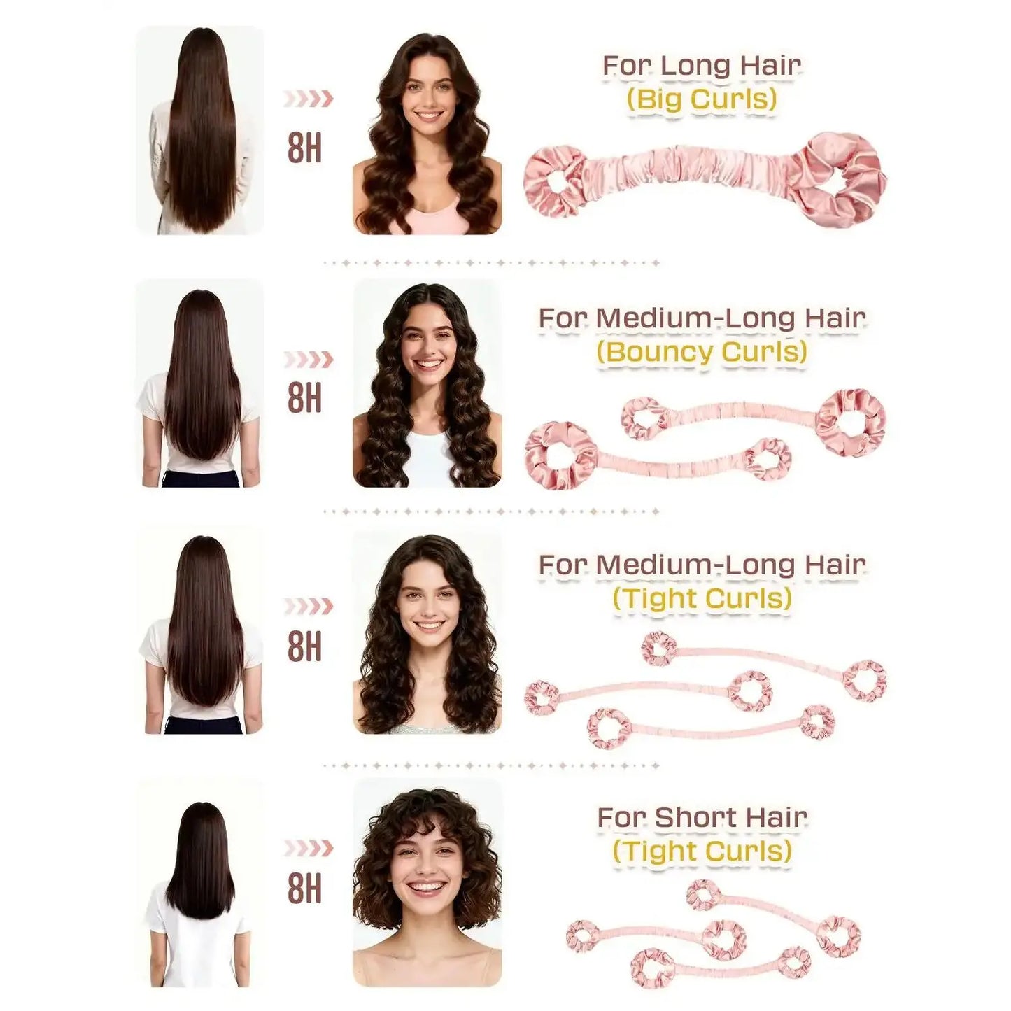 BONNET QUEEN Multi-Function Satin Heatless Hair Curler & Hair Tie Non-Heating Hair Roller Curling Rod with Scrunchie, Large, Champagne(For Big Curls), Hair Curling Rods Outdoorfun,Summervibes