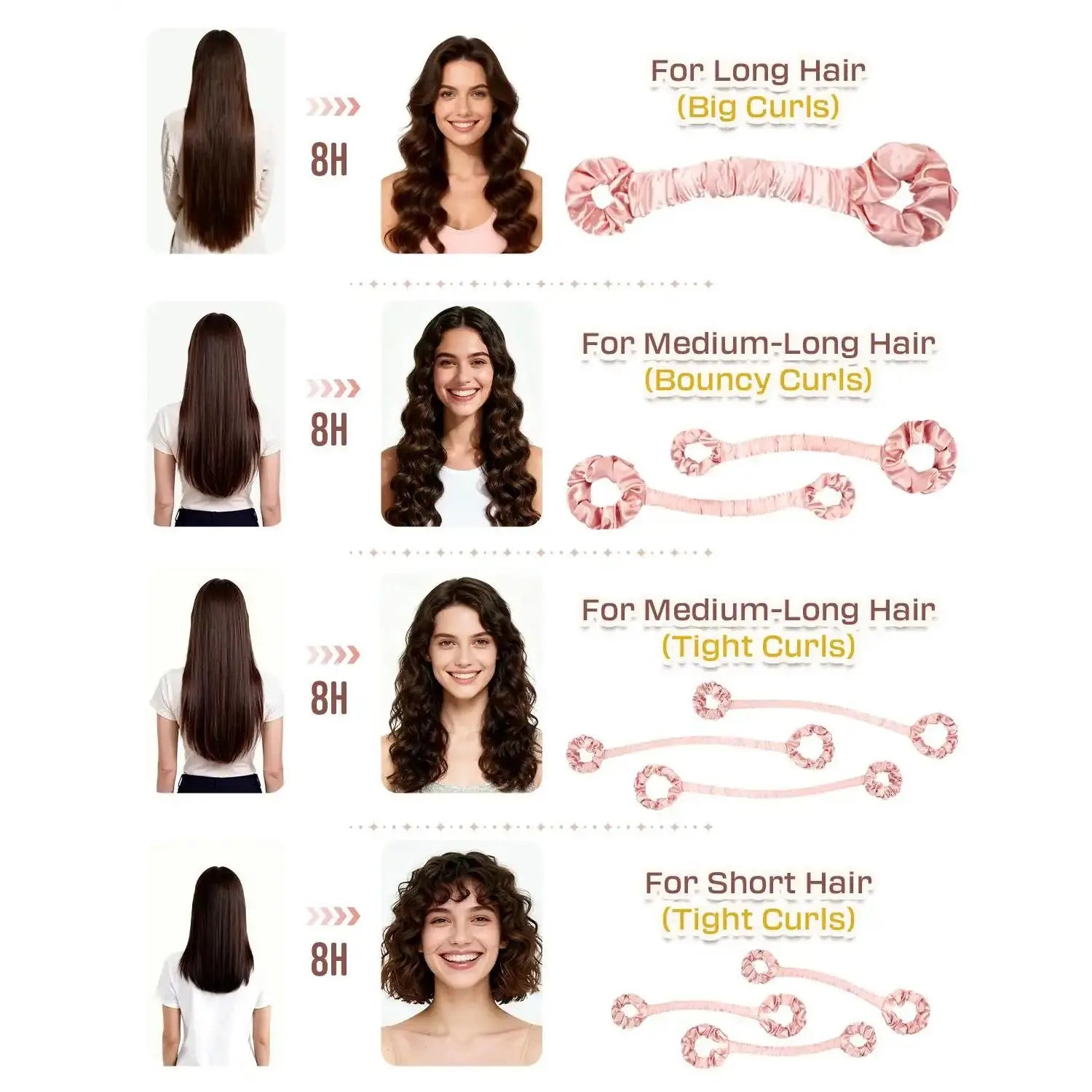 BONNET QUEEN Multi-Function Satin Heatless Hair Curler & Hair Tie Non-Heating Hair Roller Curling Rod with Scrunchie, Large, Champagne(For Big Curls), Hair Curling Rods Outdoorfun,Summervibes
